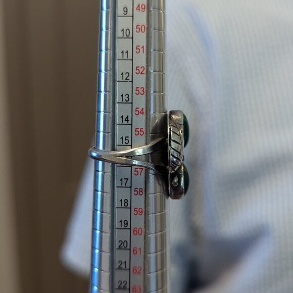 Native Sterling Silver Malachite Leaf Ring Boho Size 7.5 Southwestern Gemstone - Picture 5 of 6